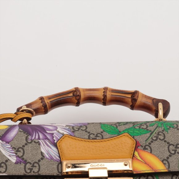 Gucci Bamboo GG flora PVC & leather 2way handbag Yellow 603221 - Picture 6 of 11